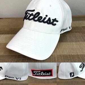 Titleist Footjoy FJ Pro V1 Fitted Golf Hat Mens‎ L XL White Black Stretch